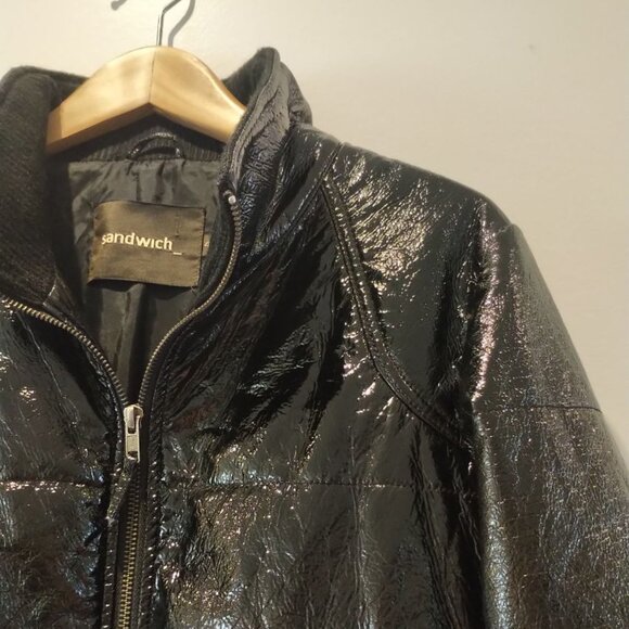 NWOT Sandwich Wet look Bomber Jacket Biker Moto Jacket vinyl look Mobwife Jacket - Picture 12 of 17
